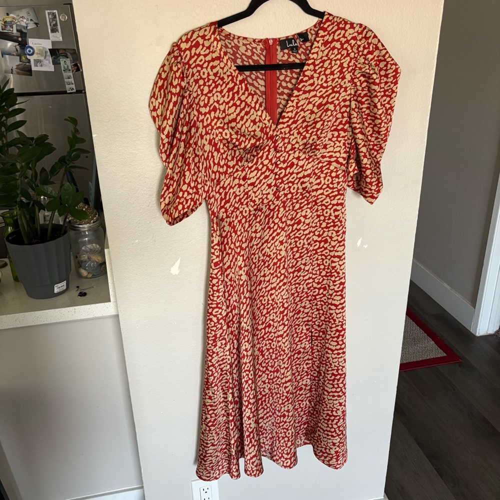 Lulu's Red and White Animal Print Midi Dress